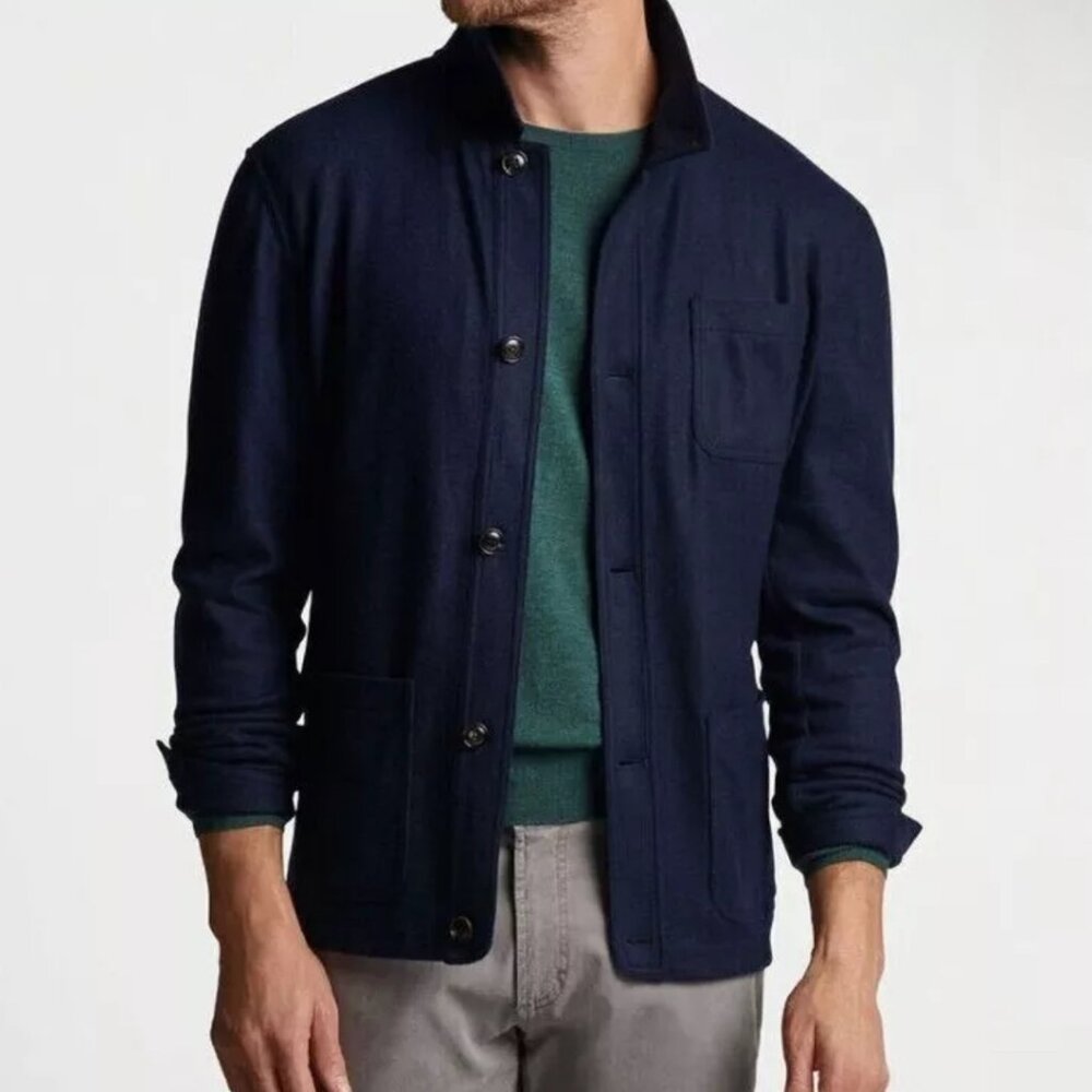 Peter Millar Navy Artisan Crown Crafted Cashmere Button Front Chore Coat NWT XL